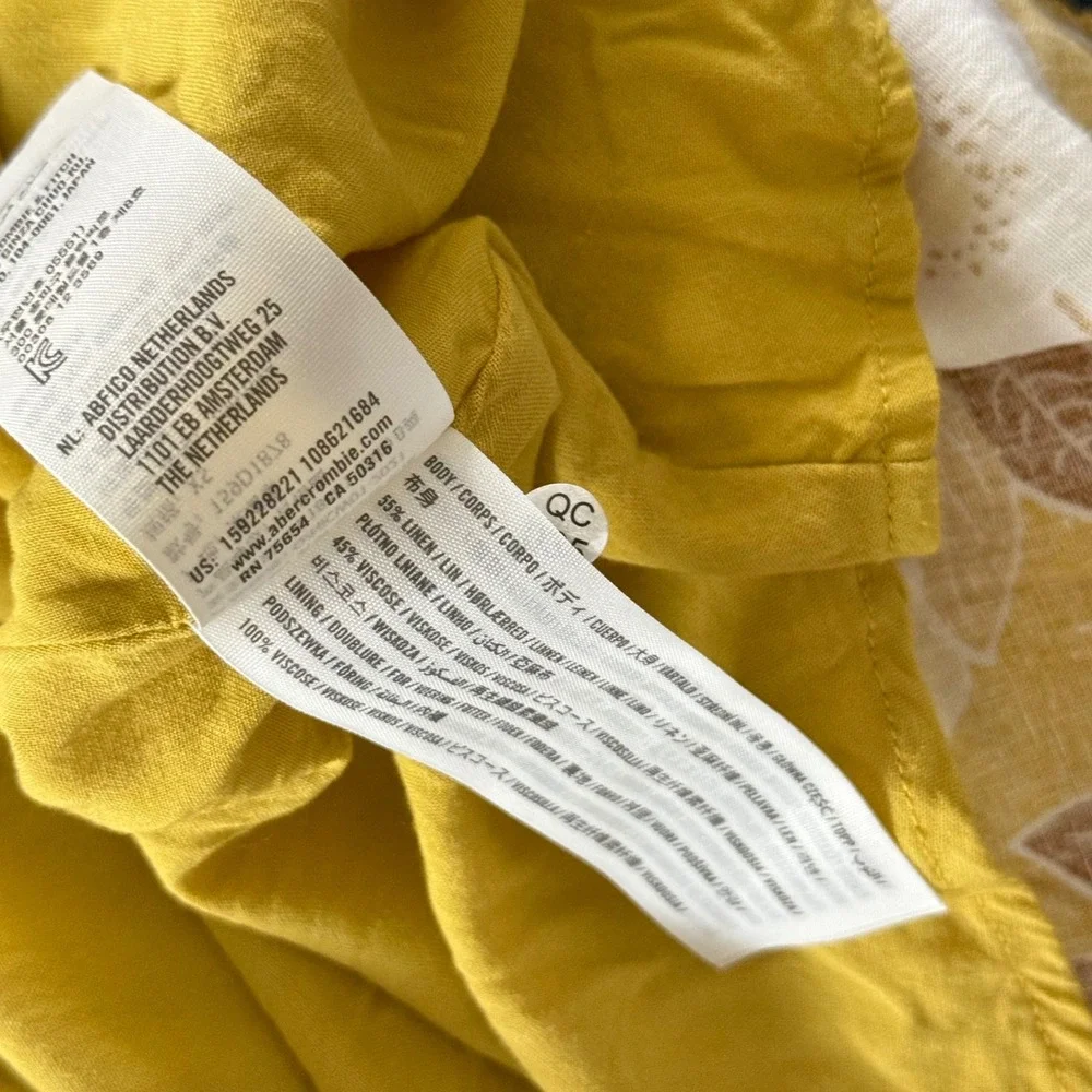 Abercrombie & Fitch Linen Floral Button Through Maxi Dress Yellow - XSmall